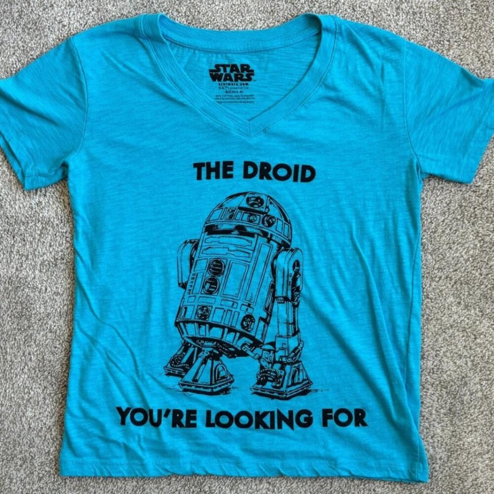 Star Wars Shirt R2-D2 Women Juniors Blue Size 3 5 Blue V-Neck Short Sleeve